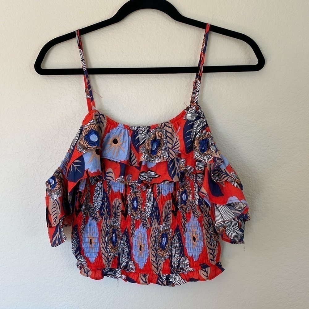 Milk & Honey cropped ruched tank Sz XS extra small floral cold shoulder